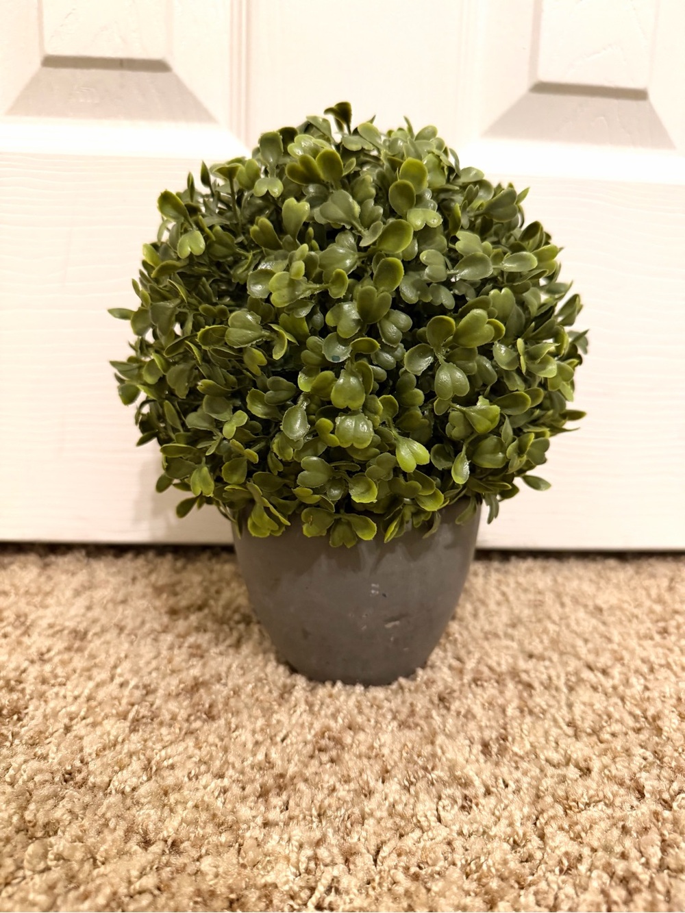 Faux Boxwood Topiary in Gray Pot – 9” Tall x 7” Wide